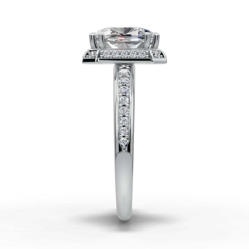 Tessa Cushion Shape Halo Engagement Ring in 14K White Gold