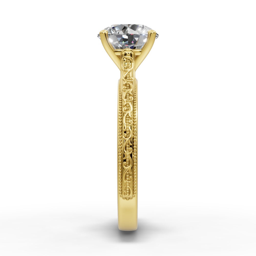 Violet Round Shape Classic Engagement Ring in 18K Yellow Gold