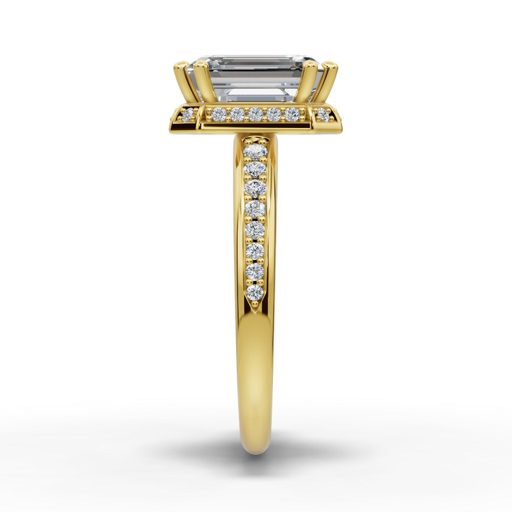 Tessa Emerald Shape Halo Engagement Ring in 18K Yellow Gold