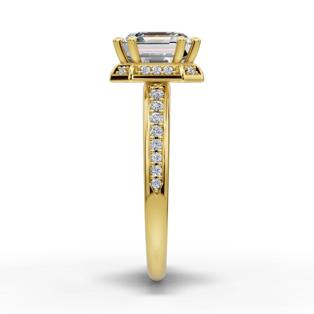 Tessa Square Emerald Shape Halo Engagement Ring in 18K Yellow Gold