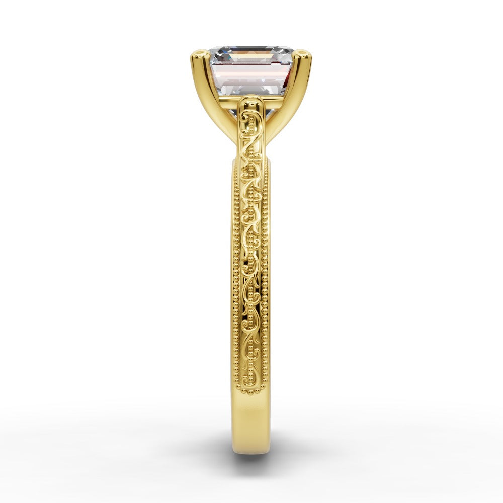 Violet Square Emerald Shape Classic Engagement Ring in 14K Yellow Gold
