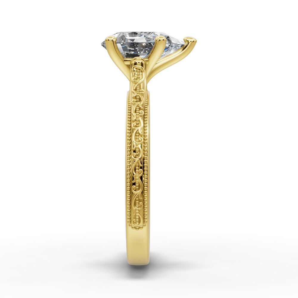 Violet Pear Shape Classic Engagement Ring in 14K Yellow Gold