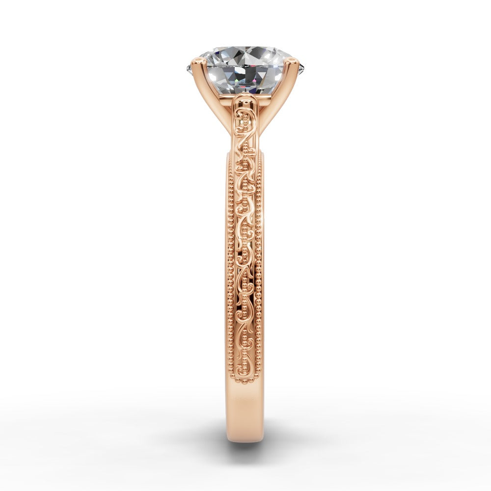 Violet Round Shape Classic Engagement Ring in 18K Rose Gold
