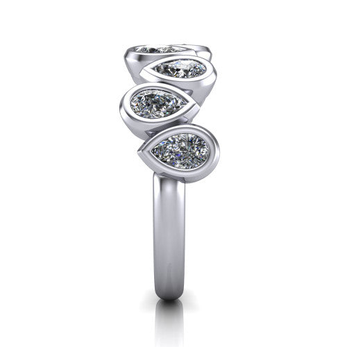 Jamie - 14k Gold Wedding Ring with Bezel-Set Pear-Shaped Diamonds 14K White Gold - Natural Diamond