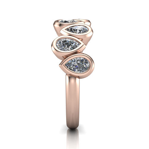 Jamie - 14k Gold Wedding Ring with Bezel-Set Pear-Shaped Diamonds 14K Rose Gold - Natural Diamond