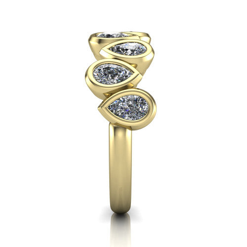 Jamie - 14k Gold Wedding Ring with Bezel-Set Pear-Shaped Diamonds 14K Yellow Gold - Natural Diamond