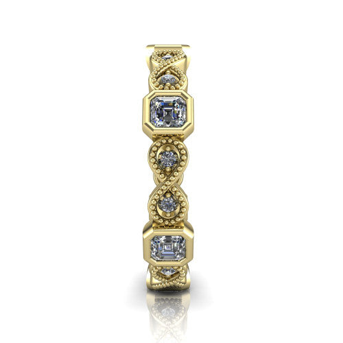 Evie - Women's 14k Gold Emerald Square-Cut Diamond Wedding Ring 14K Yellow Gold - Natural Diamond