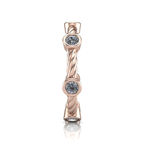 Micaela - Women's 14k Gold Twisted Band with Bezel-Set Diamonds 14K Rose Gold - Natural Diamond