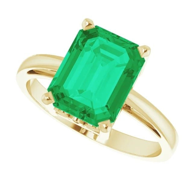 14K Gold Lab-Grown Emerald Scroll Setting Ring 14K Yellow Gold