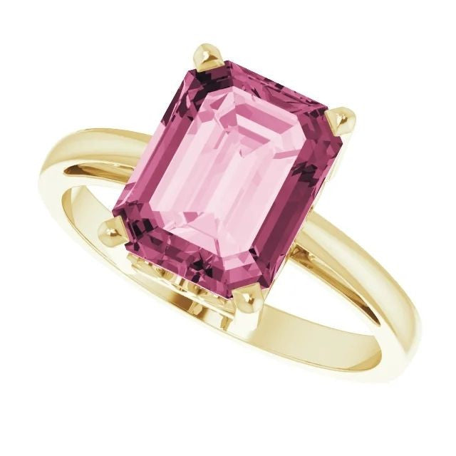 14K Gold Natural Pink Tourmaline Scroll Setting Ring 14K Yellow Gold