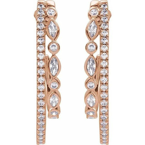 14K Gold 1 1/5 CTW Diamond 30.8 mm Hoop Earrings 14K Rose Gold