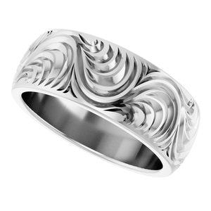 Classic - Ariadna - 14K White Gold 7 mm Scroll Comfort-Fit Band Size 7