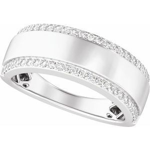 Matte - Roman - 14K White Gold 1/2 CTW Natural Diamond Stepped-Edge Tapered Half Round Band