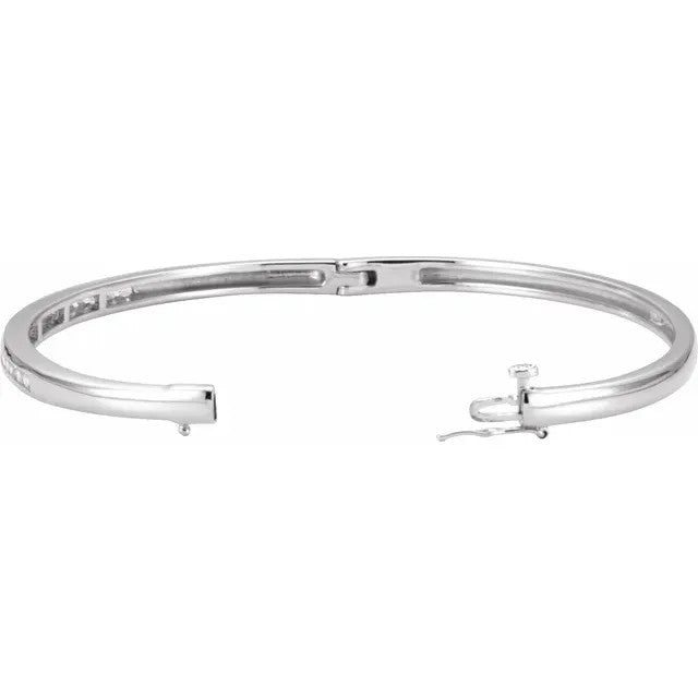 14K Gold 1/2 CTW Natural Diamond Bangle 6 1/2" Bracelet 14K White Gold