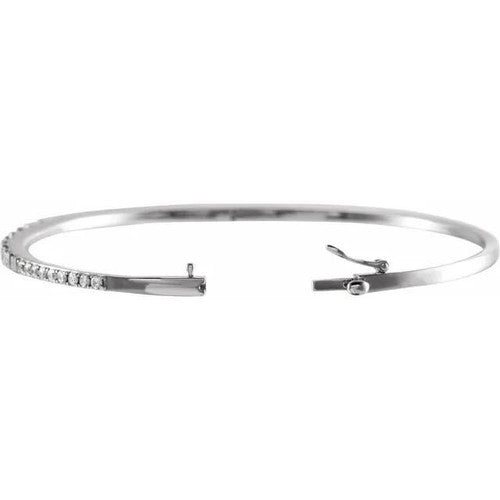 14K Gold 1 CTW Natural Diamond 7" Bangle Bracelet 14K White Gold