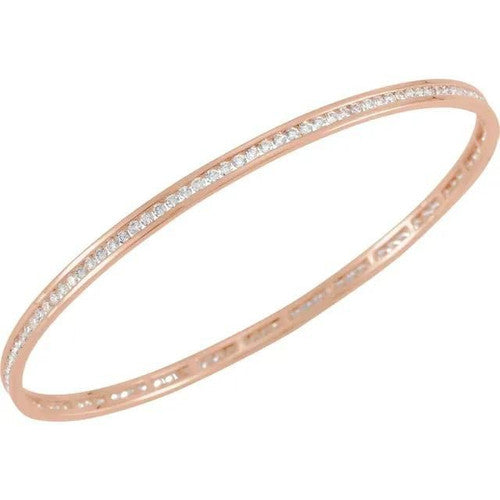 14K Gold 2 1/4 CTW Natural Diamond Stackable Bangle 8" Bracelet 14K Rose Gold