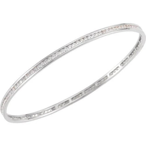 14K Gold 2 1/4 CTW Natural Diamond Stackable Bangle 8" Bracelet 14K White Gold