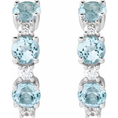 14K Gold Natural Sky Blue Topaz & 110 CTW Natural Diamond Hoop Earrings 14K White Gold