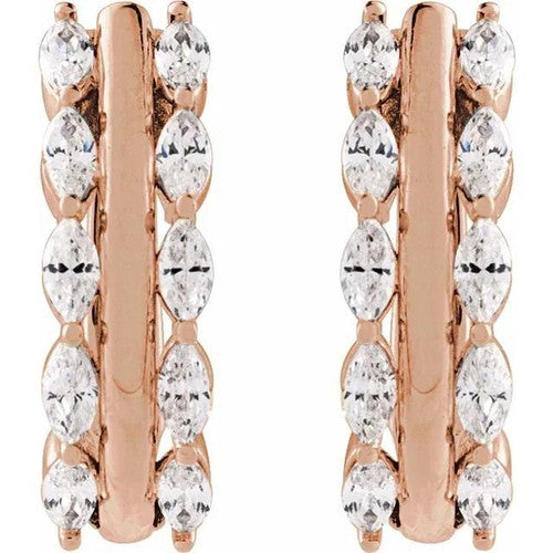 14K Gold 5/8 CTW Natural Diamond Hinged 15 mm Hoop Earrings 14K Rose Gold