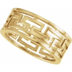 Plain - Rose - 14K Yellow Gold Pierced Greek Key Band