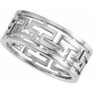 Plain - Rose - 14K White Gold Pierced Greek Key Band