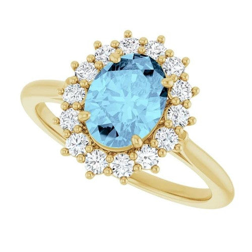 14K Gold Natural Aquamarine & 3/8 CTW Natural Diamond Ring 14K Yellow Gold