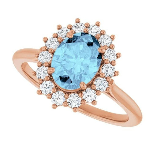 14K Gold Natural Aquamarine & 3/8 CTW Natural Diamond Ring 14K Rose Gold