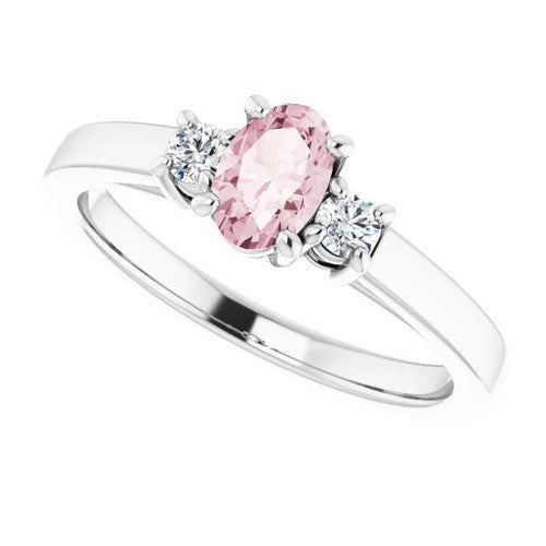 14K Gold 6x4 mm Oval Natural Pink Morganite & 1/8 CTW Natural Diamond Ring 14K White Gold