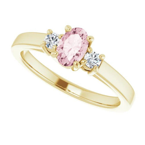 14K Gold 6x4 mm Oval Natural Pink Morganite & 1/8 CTW Natural Diamond Ring 14K Yellow Gold