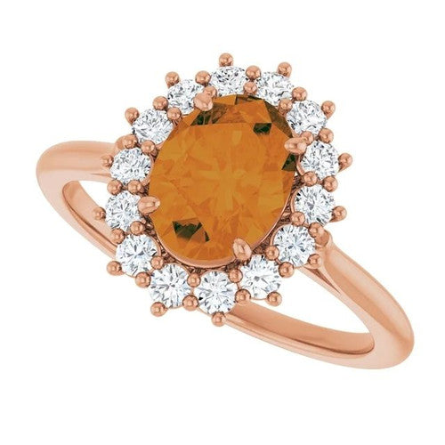 14K Gold Natural Citrine & 3/8 CTW Natural Diamond Ring 14K Rose Gold