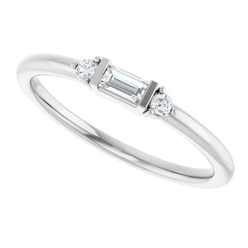 14K Gold 1/8 CTW Straight Baguette Natural Diamond Stackable Ring 14K White Gold