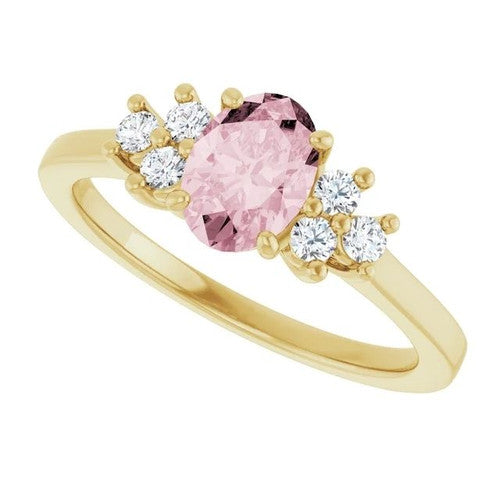 14K Gol Natural Pink Morganite & 1/5 CTW Natural Diamond Ring 14K Yellow Gold
