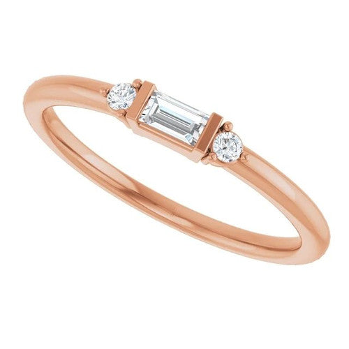 14K Gold 1/8 CTW Straight Baguette Natural Diamond Stackable Ring 14K Rose Gold