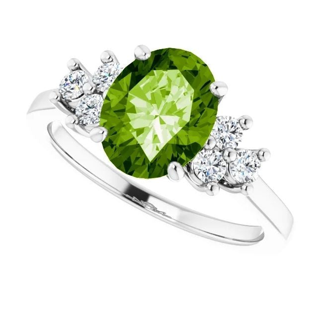 14K Gold Natural Peridot & 1/4 CTW Natural Diamond Ring 14K White Gold