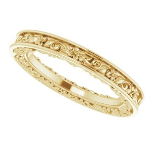 Nature - Christina - 14K Yellow Gold 2.5 mm Floral Flat Band Size 4
