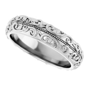 Hammered - Winston - 14K White Gold 5 mm Milgrain Sculptural Half Round Band