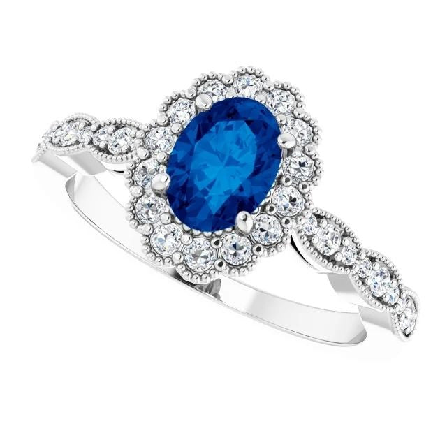 14K Gold Lab-Grown Blue Sapphire & 3/8 CTW Natural Diamond Ring 14K White Gold