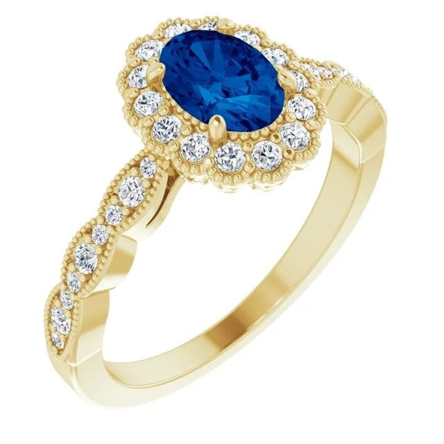 14K Gold Lab-Grown Blue Sapphire & 3/8 CTW Natural Diamond Ring 14K Yellow Gold