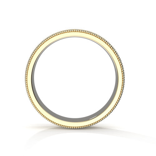 Unique men's wedding band in yellow gold with double milgrain engraving