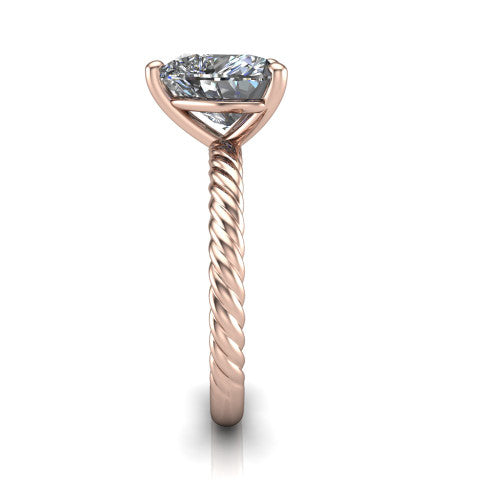 Claire heart classic solitaire engagement ring in 14K Rose Gold — side profile showing the twisted rope shank flowing into the cathedral gallery and 4-prong setting