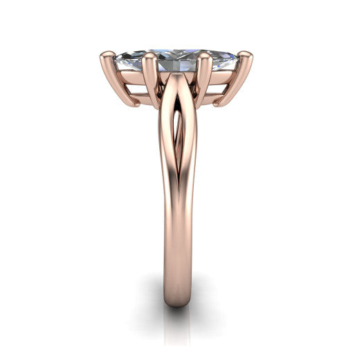 Beatrice marquise solitaire engagement ring in 18K Rose Gold, side profile showing the trellis crossover arms beneath the head and slim polished band