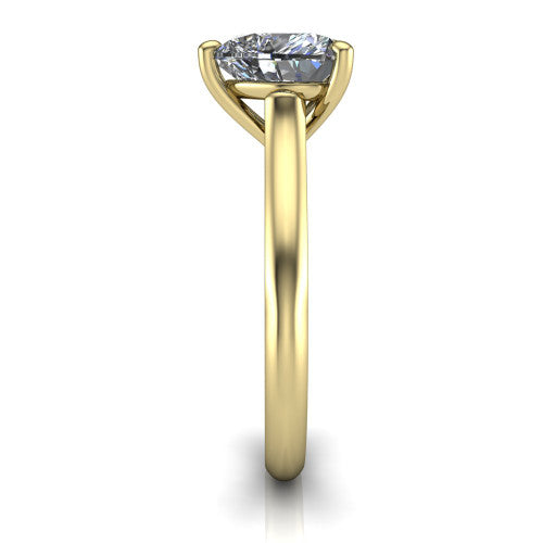 Saylor heart solitaire engagement ring in 14K Yellow Gold, side profile showing the cathedral head, filigree gallery scrolls, and tapered polished shank