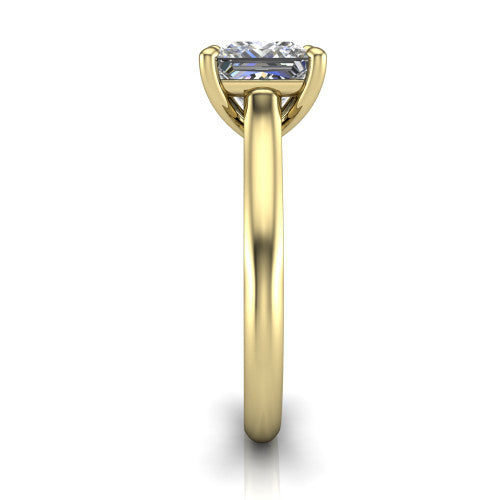 Saylor princess solitaire engagement ring in 14K Yellow Gold, side profile showing the cathedral head, filigree gallery scrolls, and tapered polished shank