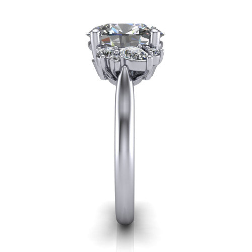 Evie Oval Shape Three Stone Engagement Ring in 18K White Gold
