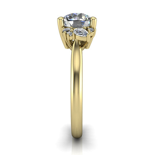 Evie Round Shape Three Stone Engagement Ring in 18K Yellow Gold