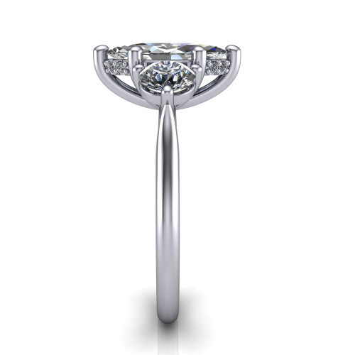 Edith marquise hidden halo engagement ring in 14K White Gold, side profile showing the tall basket, hidden pave halo beneath the center stone, and slim polished band
