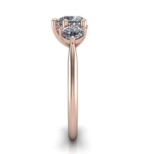 Edith heart hidden halo engagement ring in 14K Rose Gold, side profile showing the tall basket, hidden pave halo beneath the center stone, and slim polished band