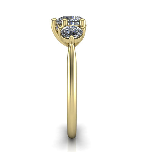 Edith heart hidden halo engagement ring in 14K Yellow Gold, side profile showing the tall basket, hidden pave halo beneath the center stone, and slim polished band