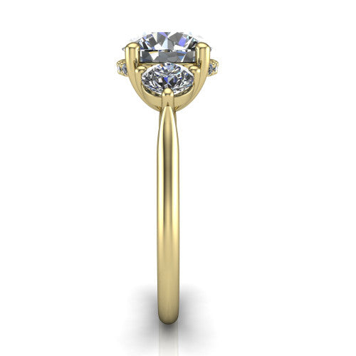 Edith round hidden halo engagement ring in 14K Yellow Gold, side profile showing the tall basket, hidden pave halo beneath the center stone, and slim polished band