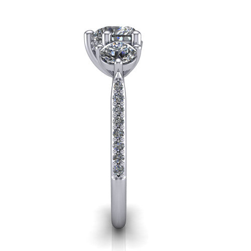 Phoebe heart hidden halo engagement ring in 14K White Gold, side profile showing the hidden halo beneath the center and the pavé diamonds down the shank